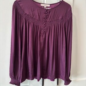 Loft, mixed media, burgundy, small, long sleeve blouse